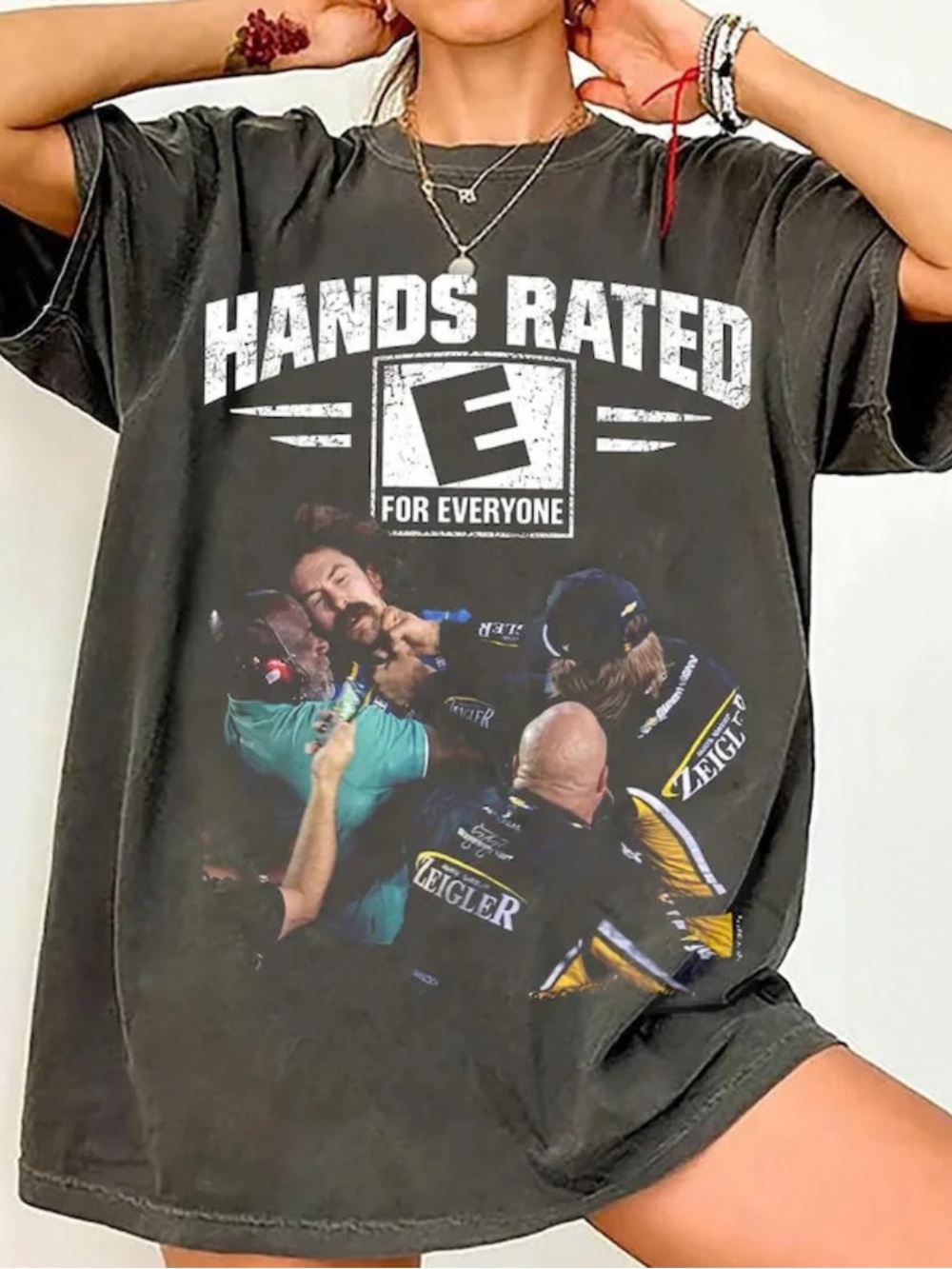 Comfort Colors Pepper Hands Rated E For Everyone Racing Graphic T-Shirt